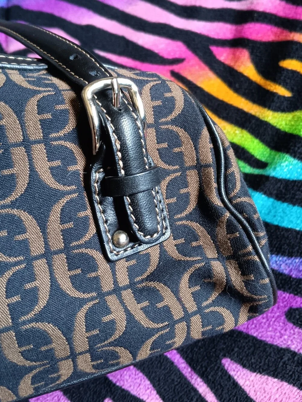 🖤 Y2K Fossil Monogram Jacquard Canvas Shoulder Bag Purse Vintage SL 8009